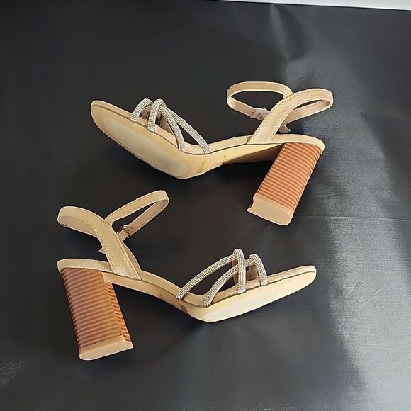 BRAND NEW GLAZE WOMEN’S BLOCK-HEEL RHINESTONES CRISS-CROSS STRAP SANDAL - Picture 6 of 16